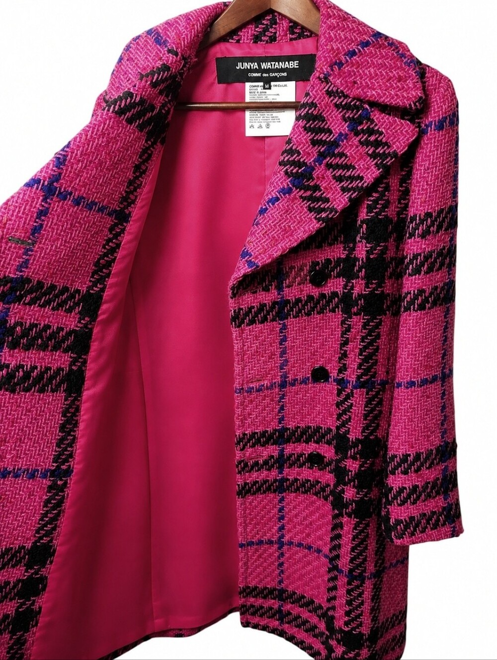 JUNYA WATANABE COMME DES GARCONS | FW01 Pink Plaid Wool Coat Size Medium - Picture 7 of 9